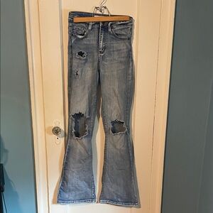 Nature Denim High Wasted Distressed Blue Flare Jeans